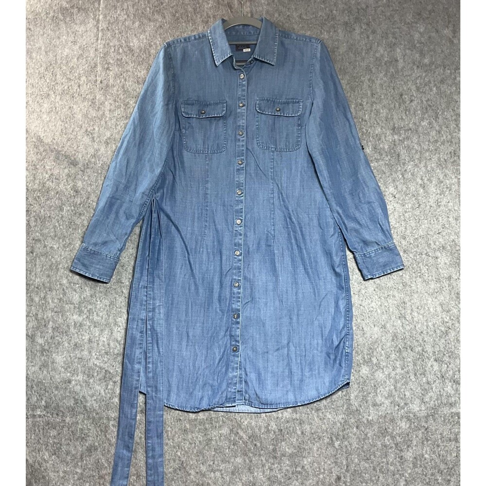 UNTUCKit Shirt Dress Womens 2 XS Blue Chambray Belted Button Front Long Sleeve